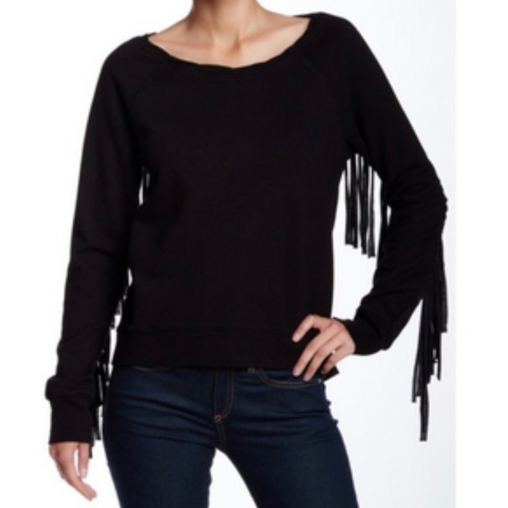 Pam & Gela Black Fringe Crew Neck Sweater